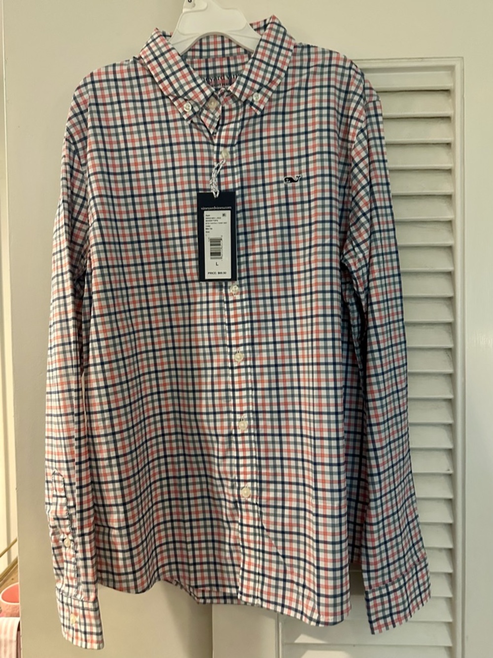 Vineyard Vines boys Button-Down Plaid Shirt – White, pink, navy, pale blue - LG